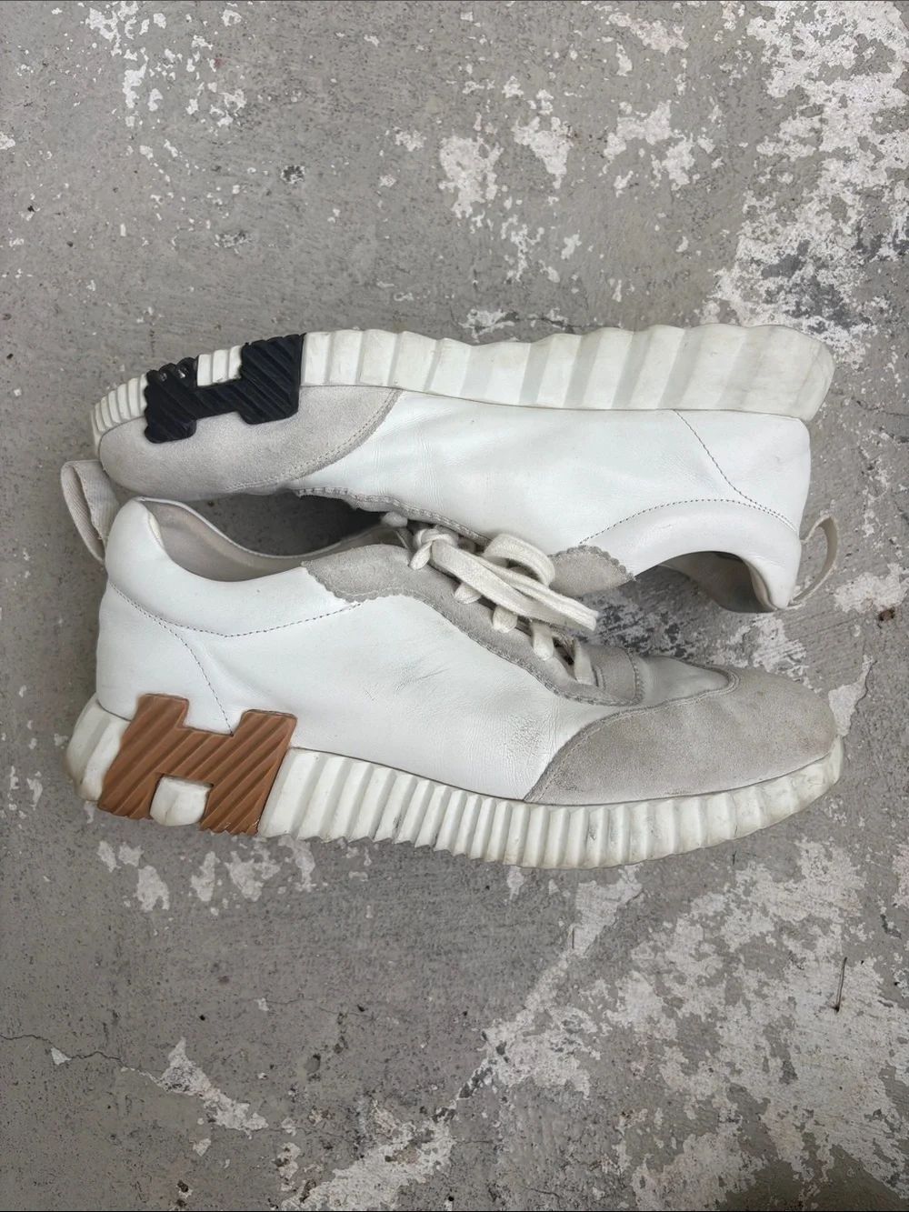 Hermès white leather bouncing sneakers